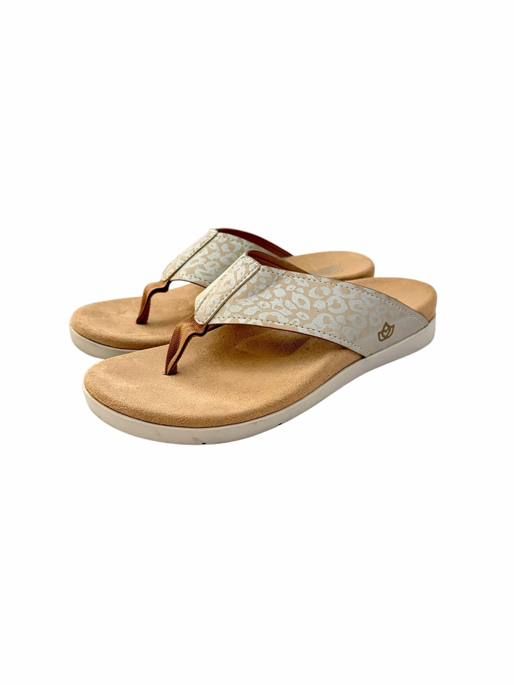 Spenco‎ Silver Tan Orthotic Thong Sandals Size 8 Flip Flop Casual Summer Neutral
